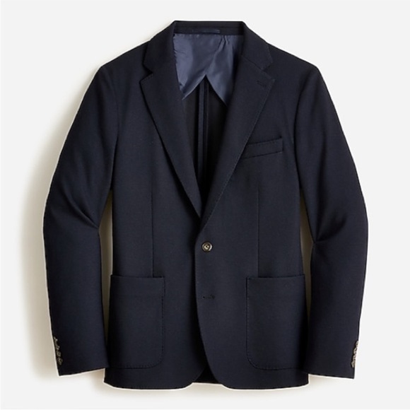 J. Crew Mens Slim-fit Knit Suit Jacket Wool-Cotton Blend Navy Blue Size Medium